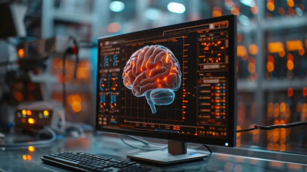 Computer screen displaying human brain